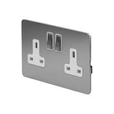Soho SS-SH-10-SKT102-BCW Brushed Chrome Flat 2 Gang Double 13A DP Switched Plug Socket