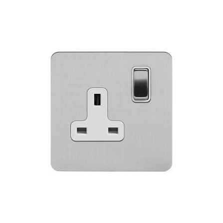 The Lombard Collection Flat Plate Brushed Chrome 13A 1 Gang Switched Socket