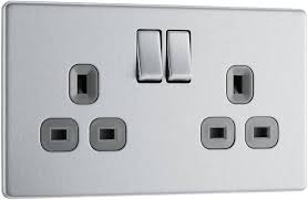 BG Nexus Screwless Flat-Plate Double Switched Plug Socket (Brushed Steel)