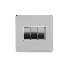 Soho Lighting The Lombard Collection Flat Plate Brushed Chrome 10A 3 Gang 2 Way Switch